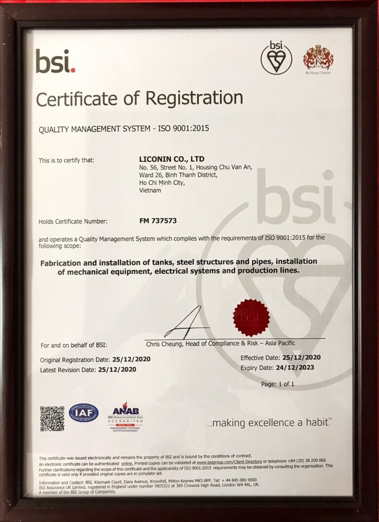 BSI-ISO:9001-2015 | CÔNG TY TNHH LICONIN